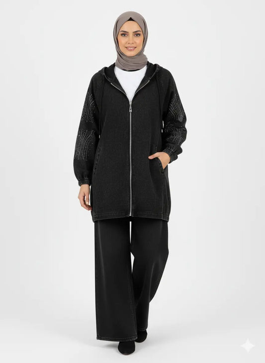 Denim Co-ord with Wide Leg Trousers & Hooded Jacket