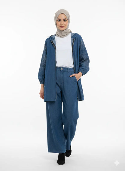 Denim Co-ord with Wide Leg Trousers & Hooded Jacket