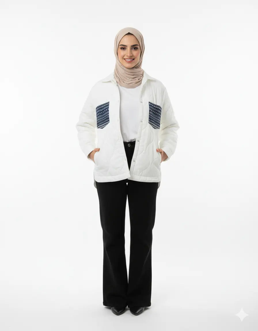 Comfort Fit White Jacket with Unique Pocket Design