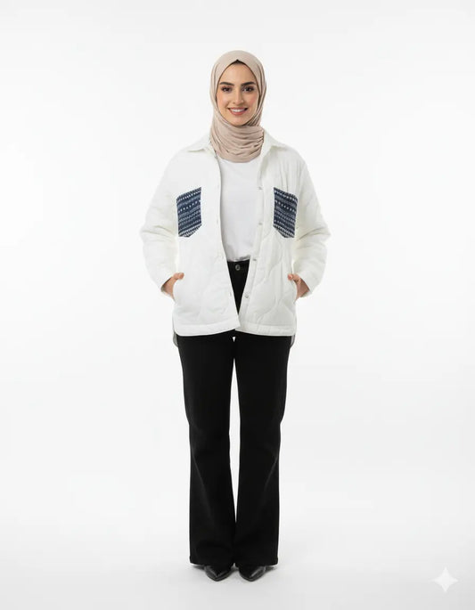 Comfort Fit White Jacket with Unique Pocket Design