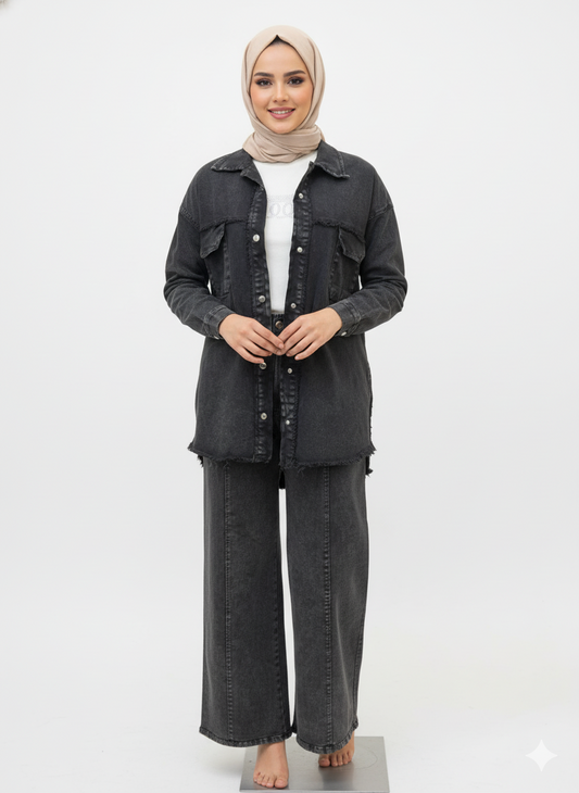 Trendy Denim Jacket & Matching Wide Leg Trousers