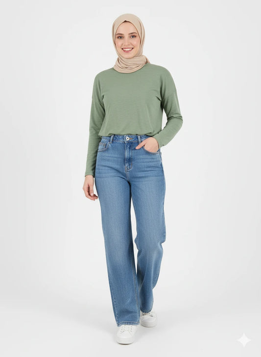 Wide-Leg Denim Jeans
